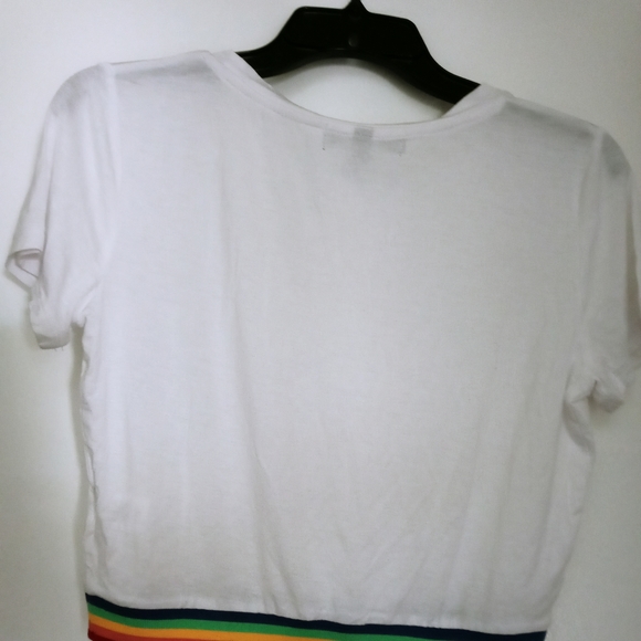 Derek Heart Juniors White color w/multicolor banded hem S/Sleeve T-shirt S 180 - Picture 2 of 6